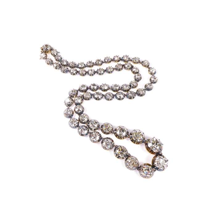 19th century graduated cushion cut diamond riviere pendant necklace